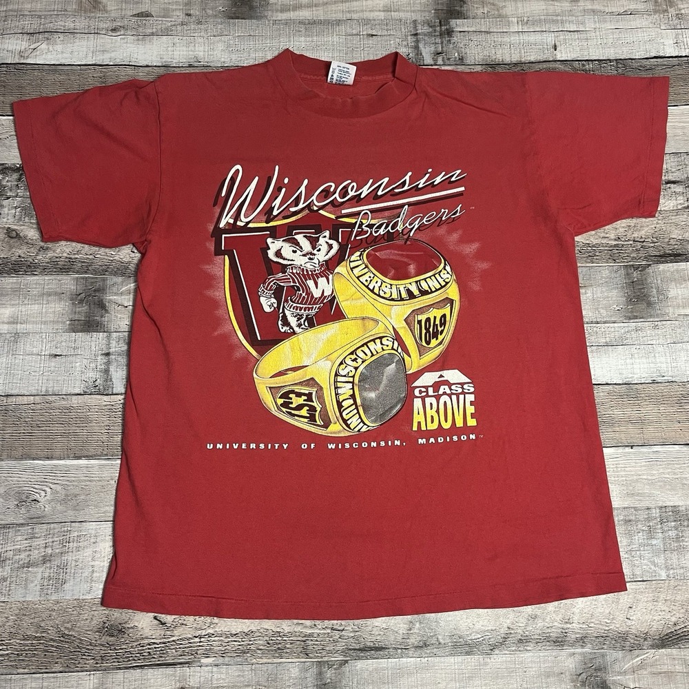 Wisconsin Badgers Shirt Size Large Red Vintage NCAA Championship Tee